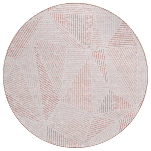 Blush, Pink 8 ft. Round Woven Geometric Polyester Round Indoor/Outdoor Area Rug