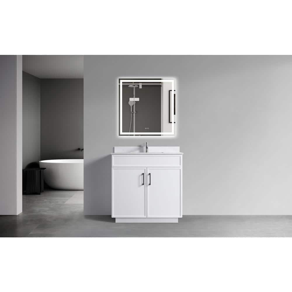 36" White Plywood Freestanding Vanity with Cultured Marble Top