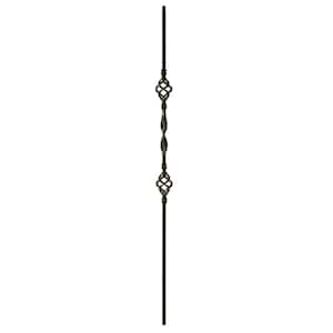 44 in. x 1/2 in. Satin Black Double Basket with Ribbon Hollow Iron Baluster