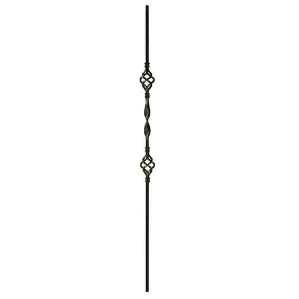 WM Coffman 44 in. x 1/2 in. Satin Black Double Basket with Ribbon Hollow Iron Baluster