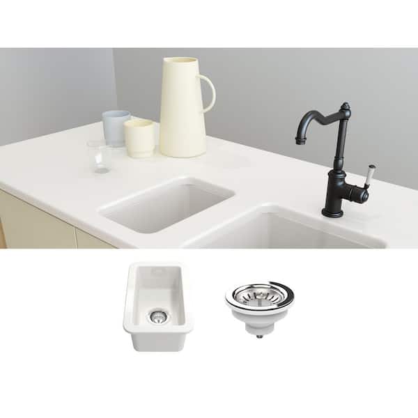 TerraLife Elko Fireclay 12 in. Drop-In/Undermount Bar Sink in White