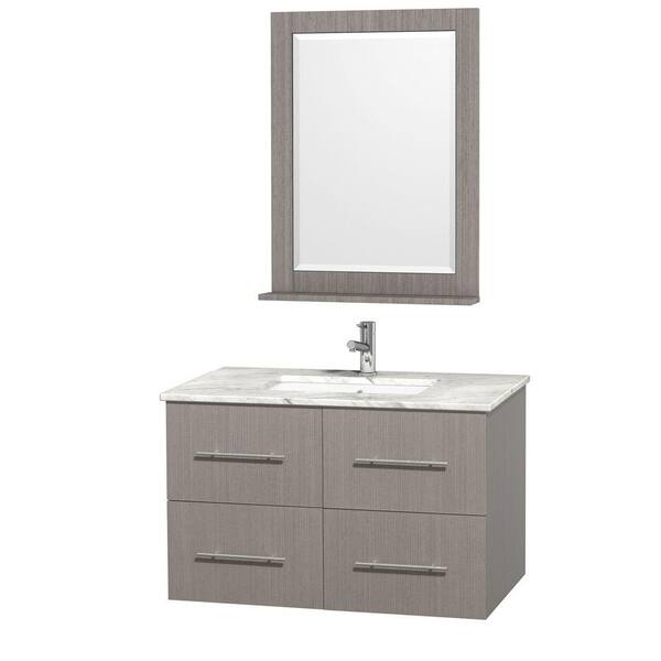 Wyndham Collection Centra 36 in. Vanity in Grey Oak with Marble Vanity Top in Carrara White and Undermount Sink