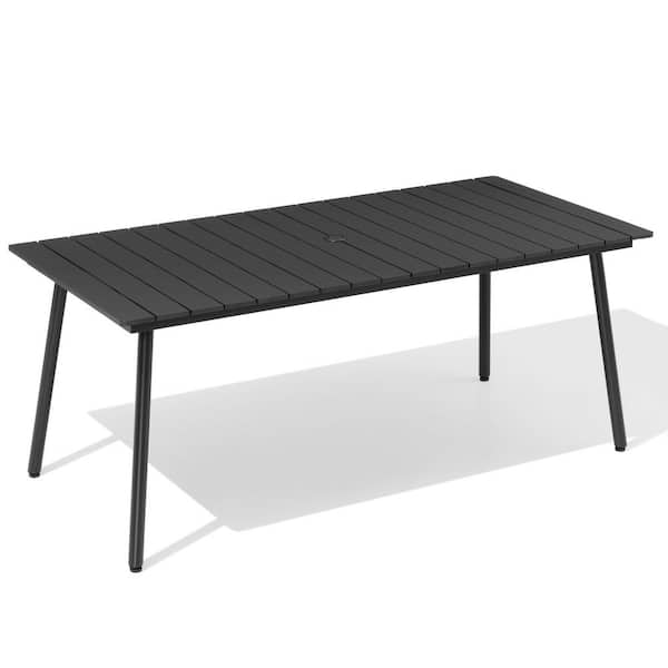 70.8 in. x 33 in. Aluminum Outdoor Dining Table with Wood-Like Top in Black