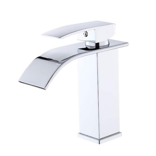 Modern Single Handle Single Hole Bathroom Sink Faucet with Suppply Line in Chrome