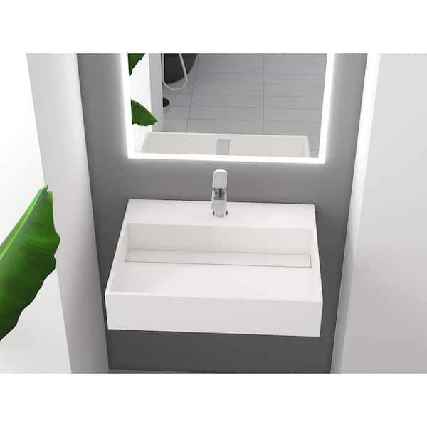 Juniper 24 in. Wall Mount Solid Surface Single Basin Rectangle Bathroom Sink in White