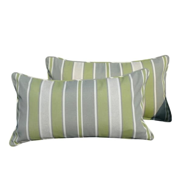 DIRECT WICKER Raise Stripe Polyester Fabric Rectangular Outdoor Lumbar Pillows (2-Pack)
