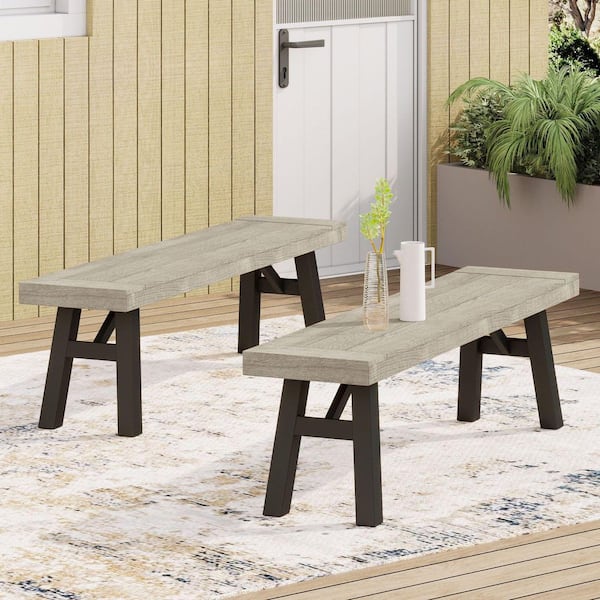 Anky Gray Wood Outdoor Bench (Set of 2)