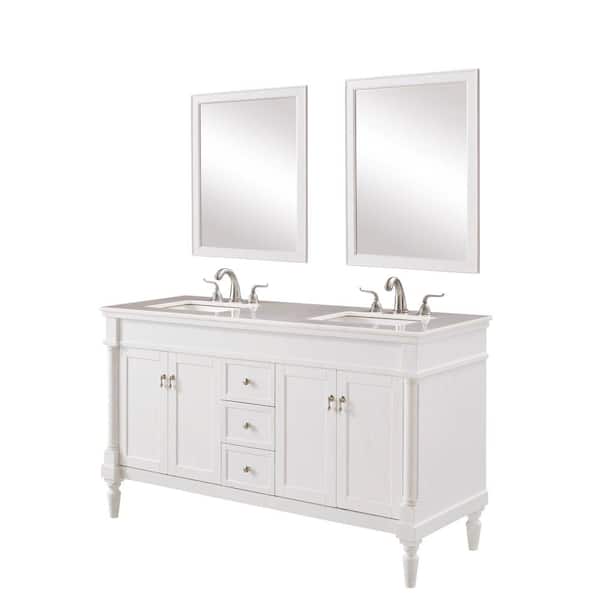 Unbranded Simply Living 60 in. W x 21 in. D x 35 in. H Bath Vanity in Antique White with White And Brown Vein Marble Top
