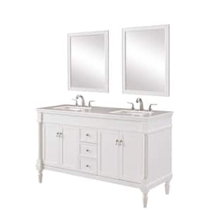 Timeless Home 60 in. W Single Bathroom Vanity in Antique White with Vanity Top in White with White Basin