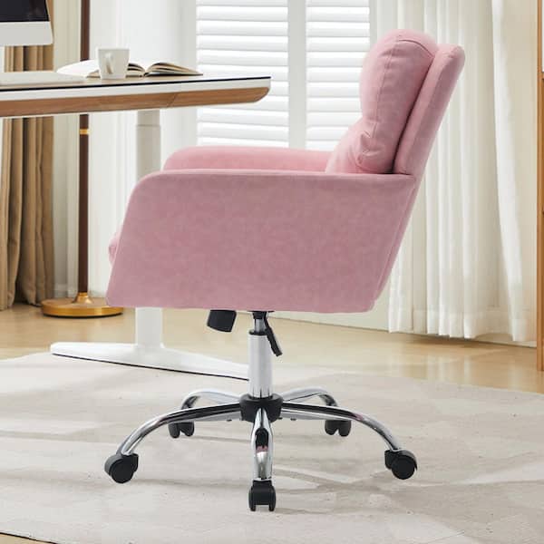 Faux Leather Upholstered Swivel Ergonomic Task Chair in Pink with Adjustable Height and Metal Base