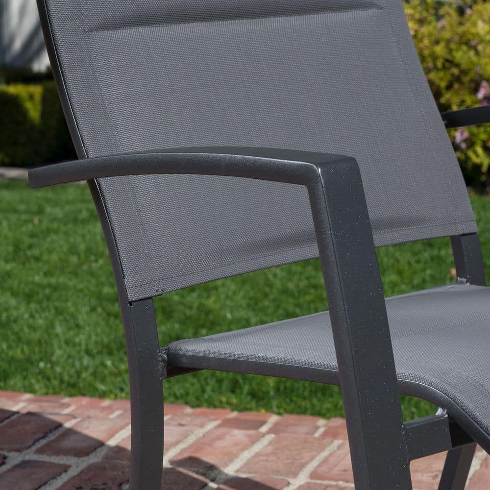 Naples Gray Aluminum Outdoor Dining Set with 6 Padded Sling Chairs