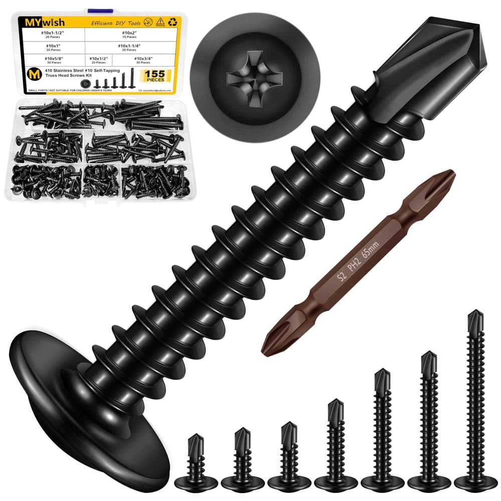 155-Piece #10 Truss Head Selfdrilling Screws Assortment Kit 410-Stainless Steel w/ Black Coating 1/2 in. - 2 in. Lengths price history on PriceWatchPro