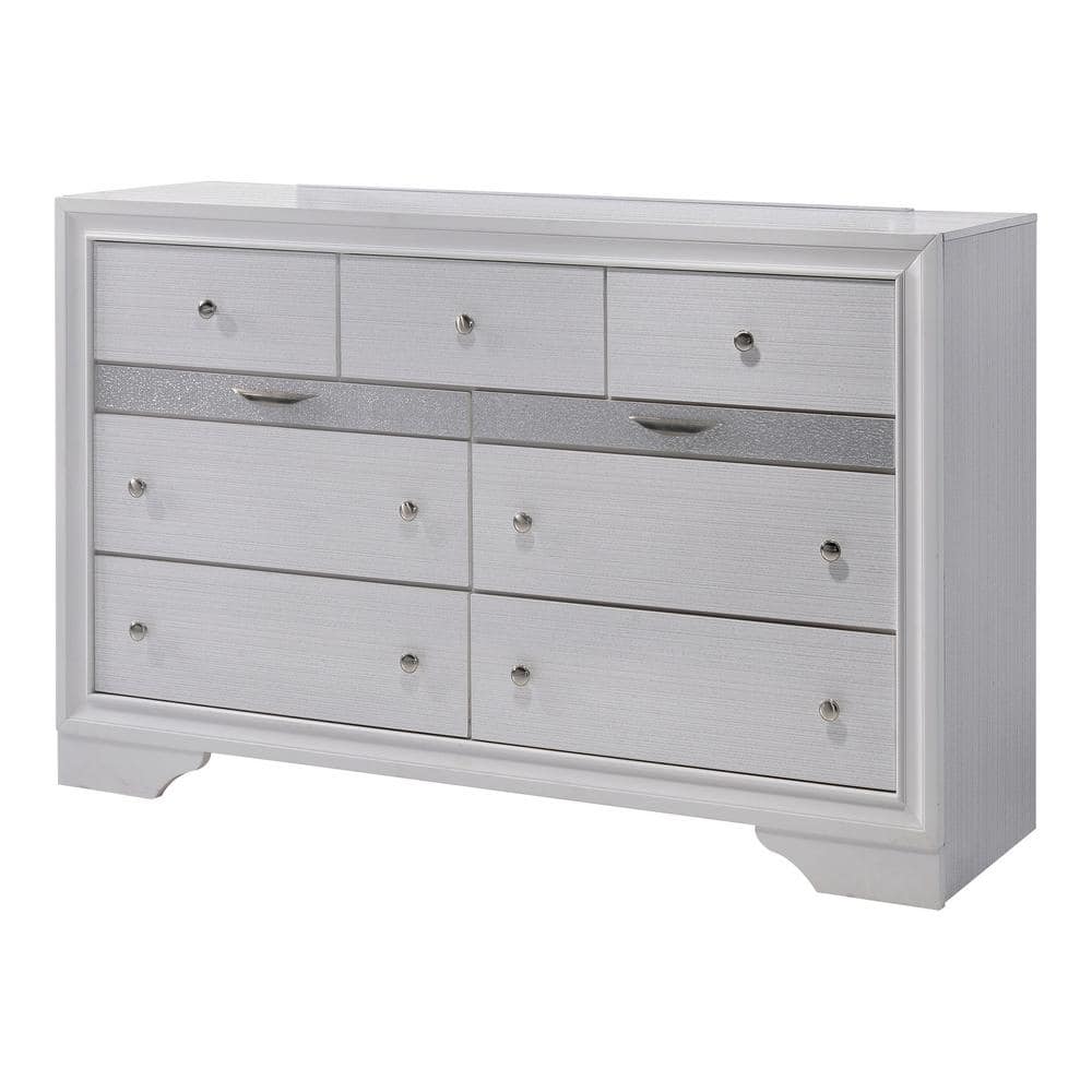 Ekon White 9-Drawer 63 in. Dresser With Jewel Drawers