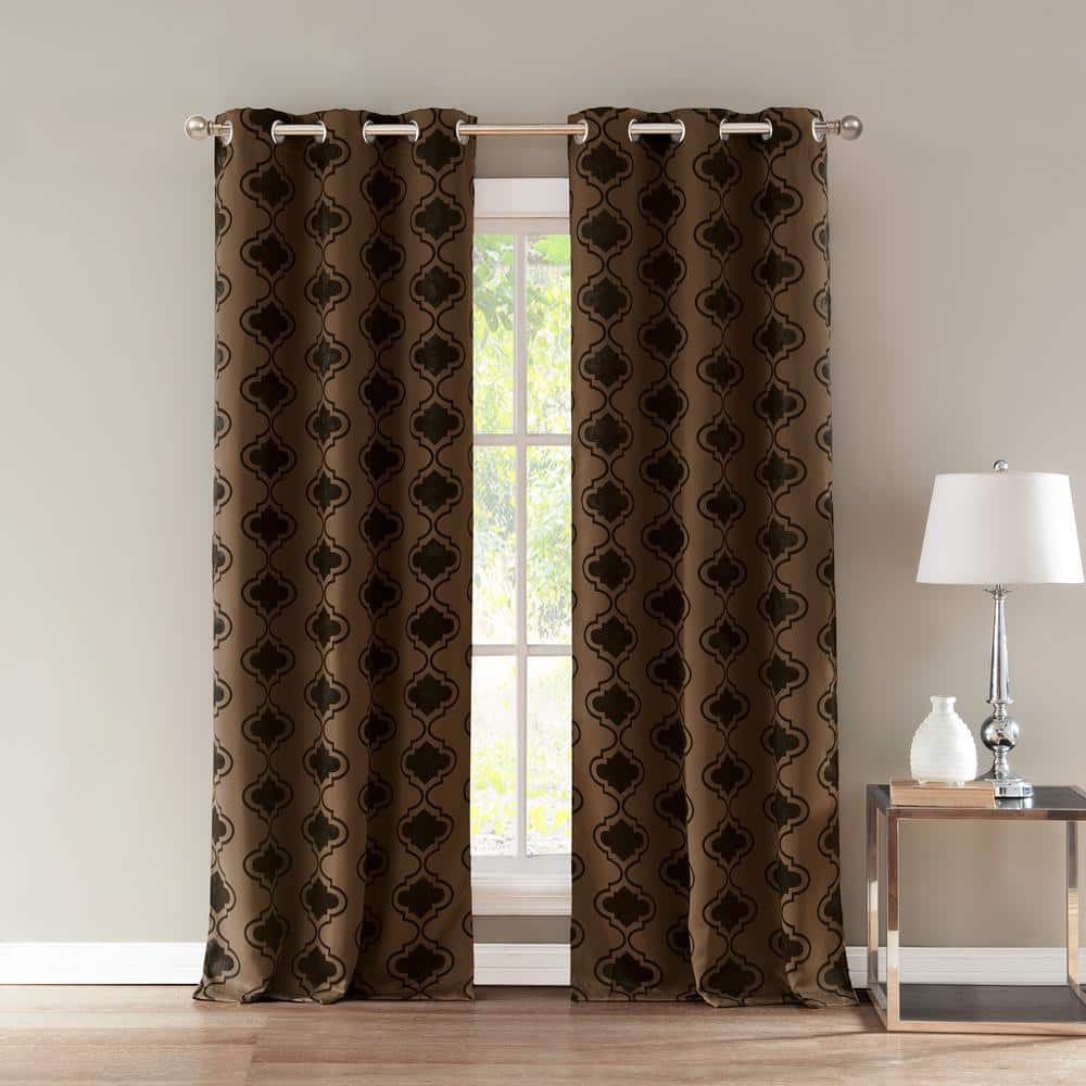 Crystal 36 in. W x 84 in. L Polyester Window Panel in Chocolate