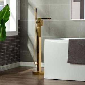 Austin Single-Handle Freestanding Floor Mount Tub Filler Faucet with Hand Shower in Brushed Glod