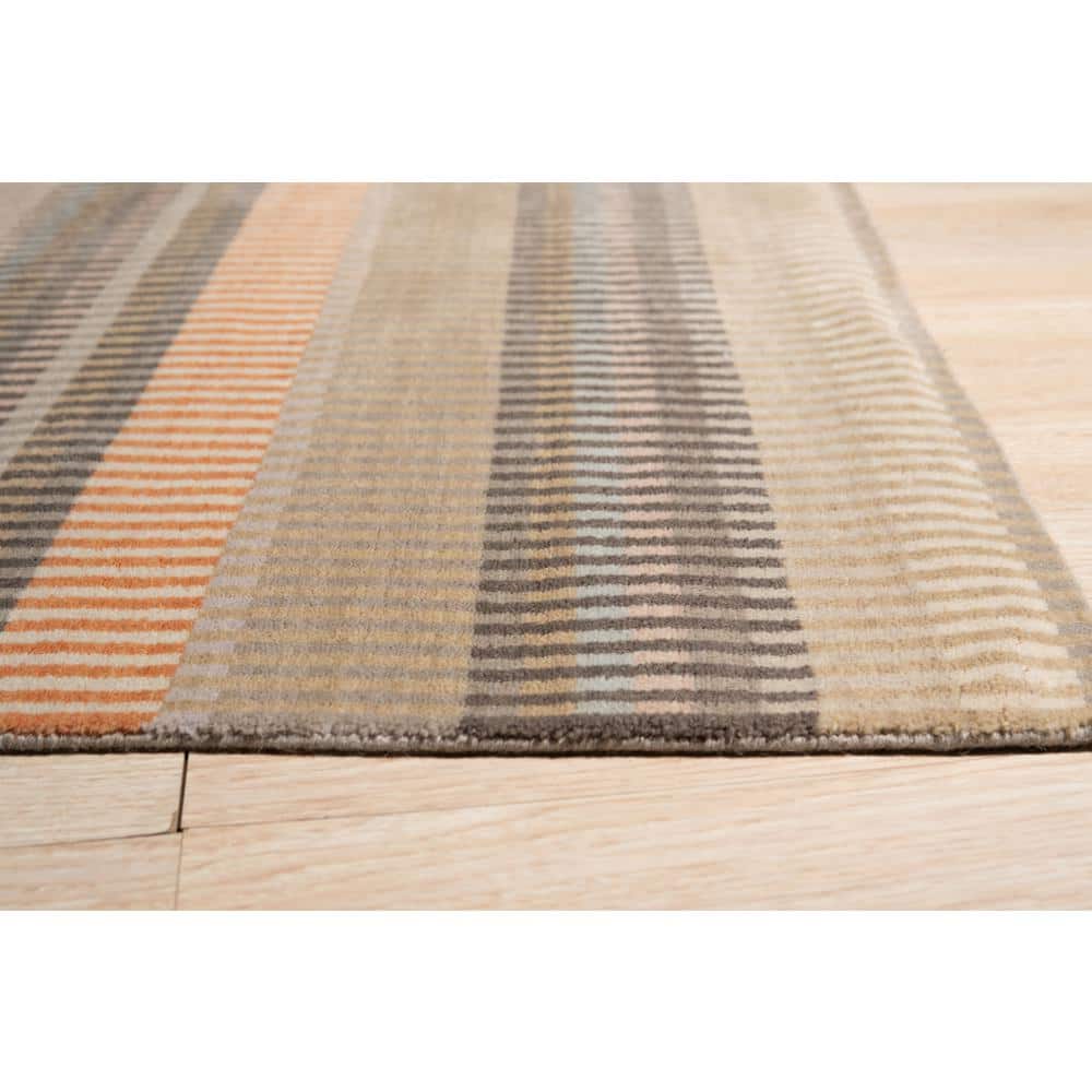 Gray and Beige Hand-Knotted Wool Striped 6' x 9' Rug