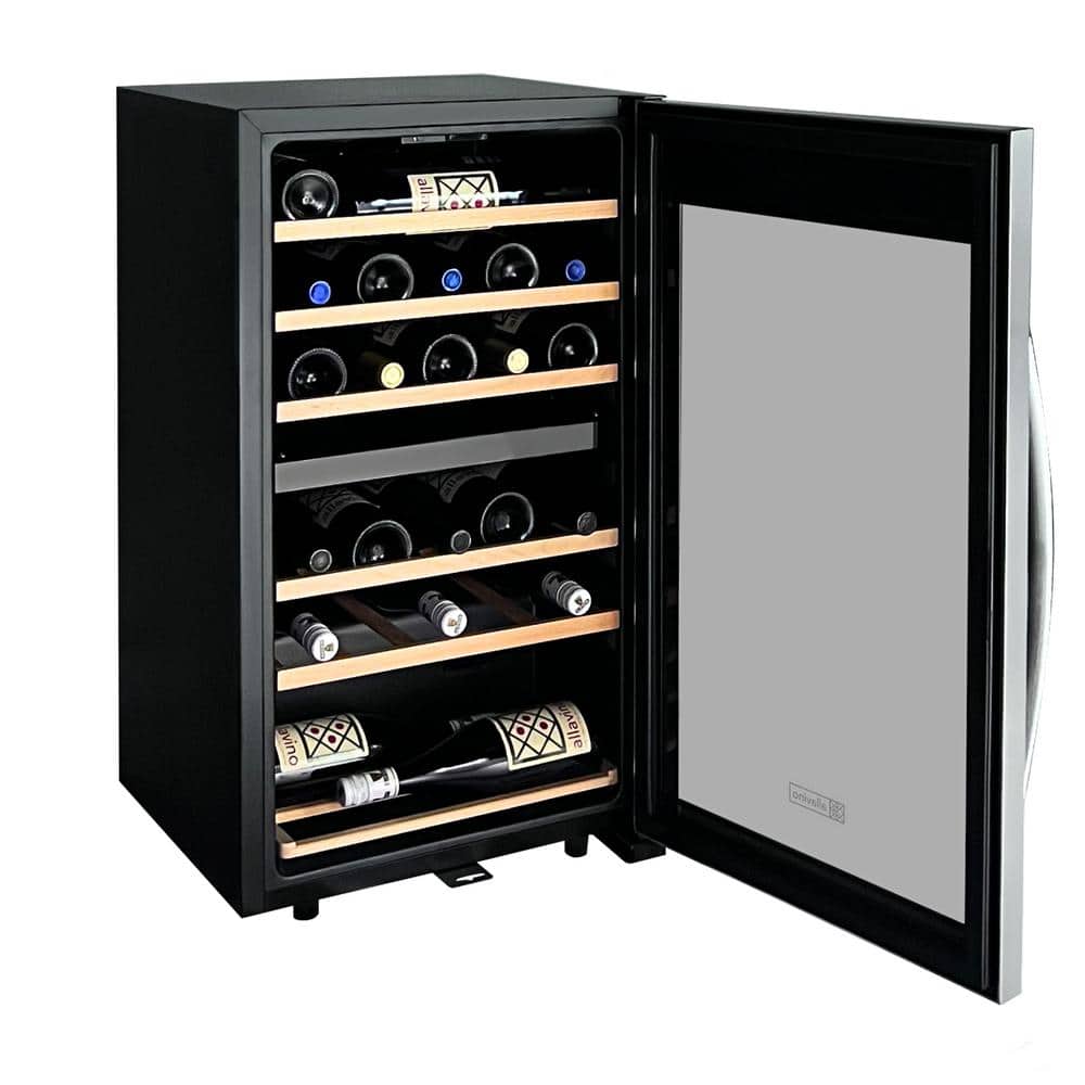 Stainless Steel Dual Zone Freestanding Wine Refrigerator, 28 Bottle