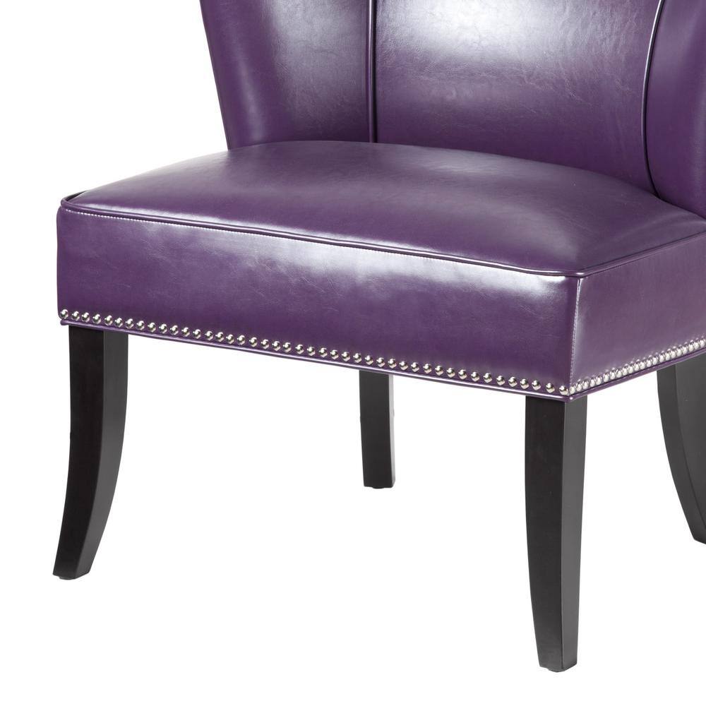Purple Faux Leather Armless Accent Chair with Wood Legs