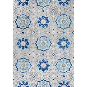 Mediterranean Medallion Blue/Gray Indoor/Outdoor 8 ft. x 10 ft. Area Rug