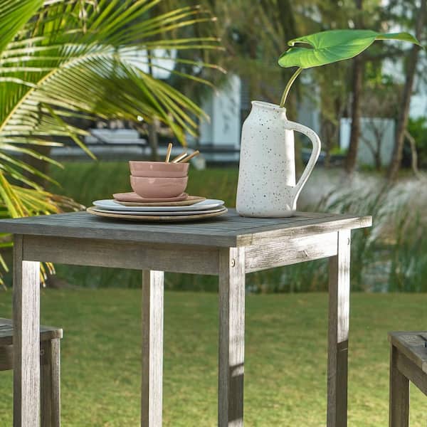 ToolCat 24 in. Square Grey-washed Farmhouse Acacia Wood Outdoor Dining Table Bar Table
