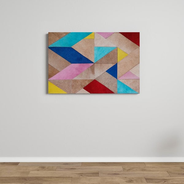 Contemporary abstract patchwork leather wall art on canvas