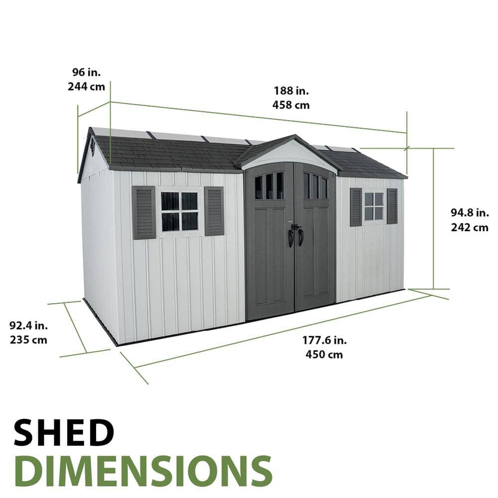 Lifetime 15' x 8' Gray Polyethylene Storage Shed with Windows