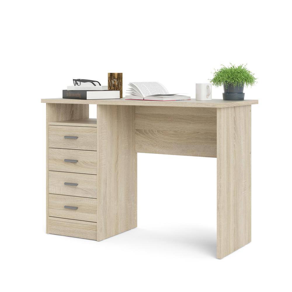 Scandinavian Oak Structure Desk with 4 Drawers and Open Shelf