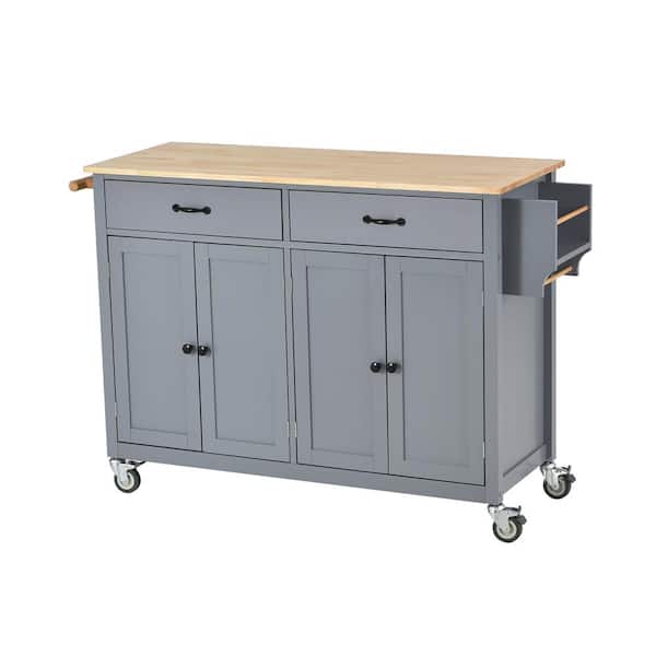 Tileon 54.3 in. W Blue Kitchen Island Rolling Cart with Solid Wood Top and Locking Wheel with 4-Door Cabinet and 2-Drawers