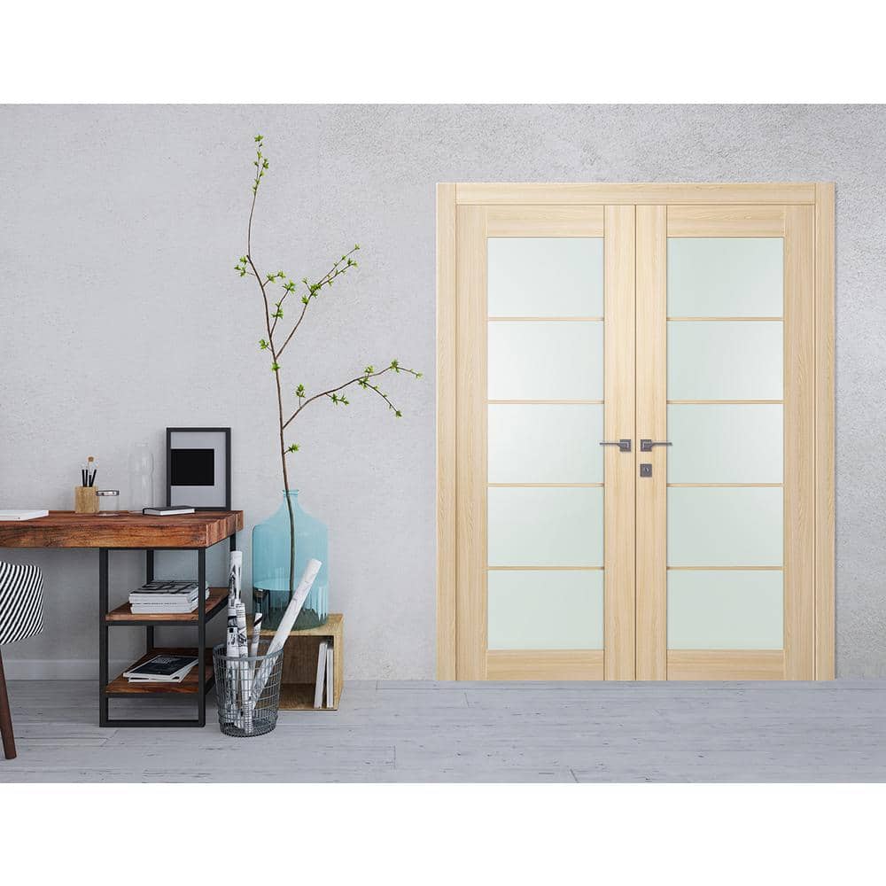 Vona 48" Beige Composite French Door with Frosted Glass