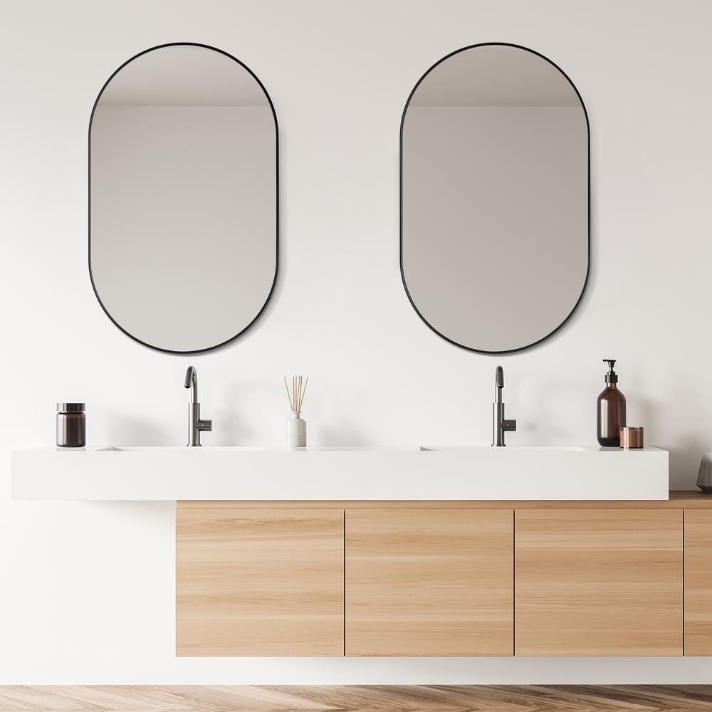 Ispra 36" Oval Matt Black Aluminum Bathroom Mirror