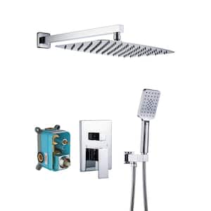 Mondawell Square 3-Spray Patterns 12 in. x 8 in. Wall Mount Rain Dual Shower Heads with Handheld and Valve in Chrome