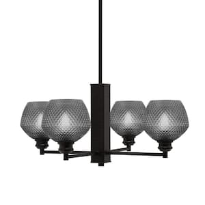 Albany 24 in. 4 Light Espresso Chandelier with Smoke Textured Glass Shades