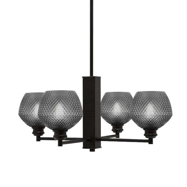 Unbranded Albany 24 in. 4 Light Espresso Chandelier with Smoke Textured Glass Shades