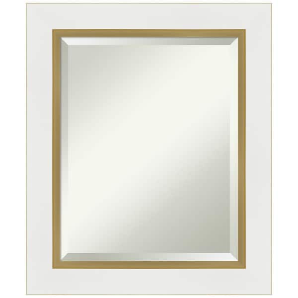 Amanti Art Eva 21.25 in. x 25.25 in. Modern Rectangle Framed White Gold Wall Mirror