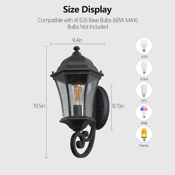 Lasaideal 19.5 in. 1-Light Antique Black Hardwired Outdoor