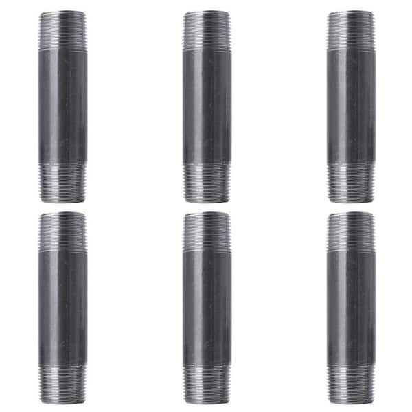 PIPE DECOR 1 in. x 5 in. Black Industrial Steel Grey Plumbing Nipple (6-Pack)