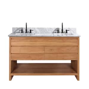Kai 49 in. W x 22 in. D x 35 in. H Bath Vanity in Natural Teak with Marble Vanity Top in White and White Basin