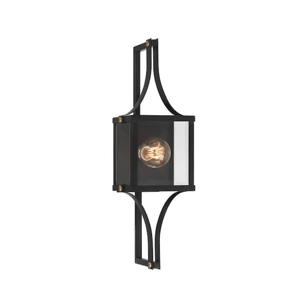 Savoy House Raeburn 23 in. Matte Black and Weathered Brushed Brass Outdoor Hardwired Wall Lantern Sconce with No Bulbs Included