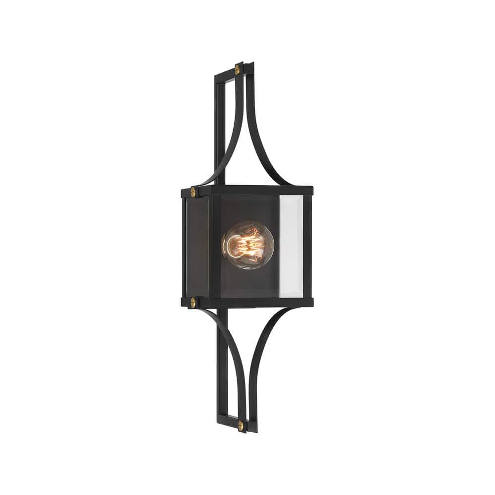 Matte Black and Brass Outdoor Wall Sconce with Glass Shade