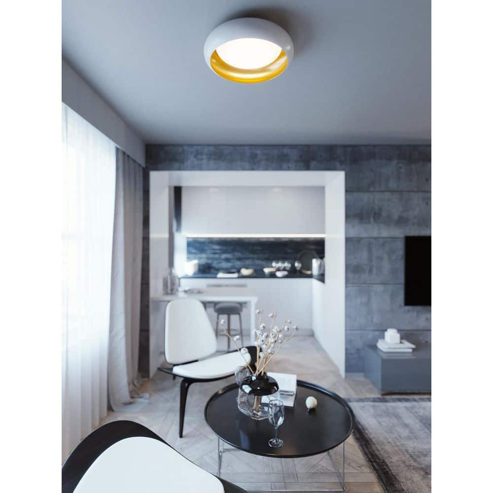 Kayce Contemporary White and Gold LED Drum Flush Mount