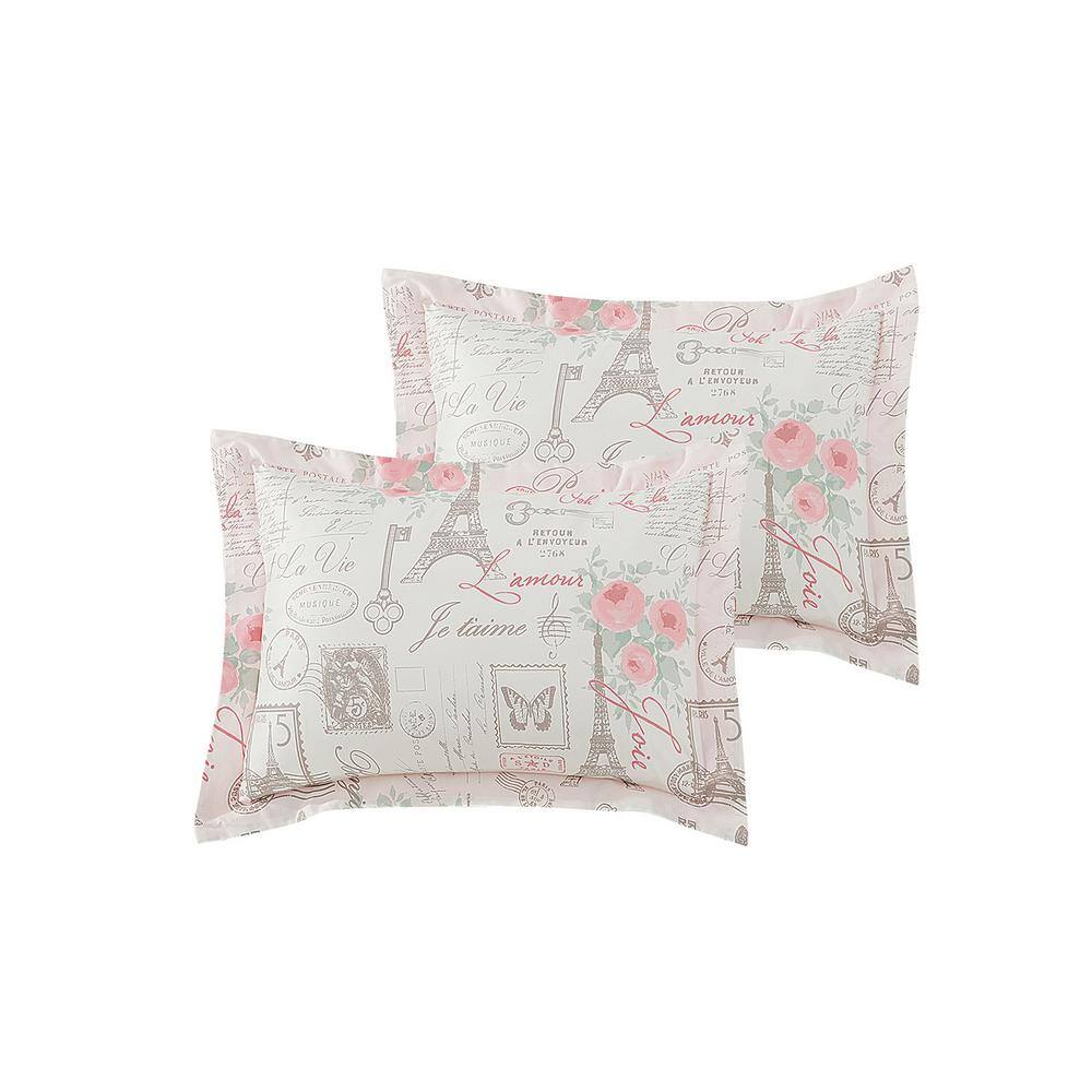 Full Pink Microfiber Reversible Parisian Comforter Set