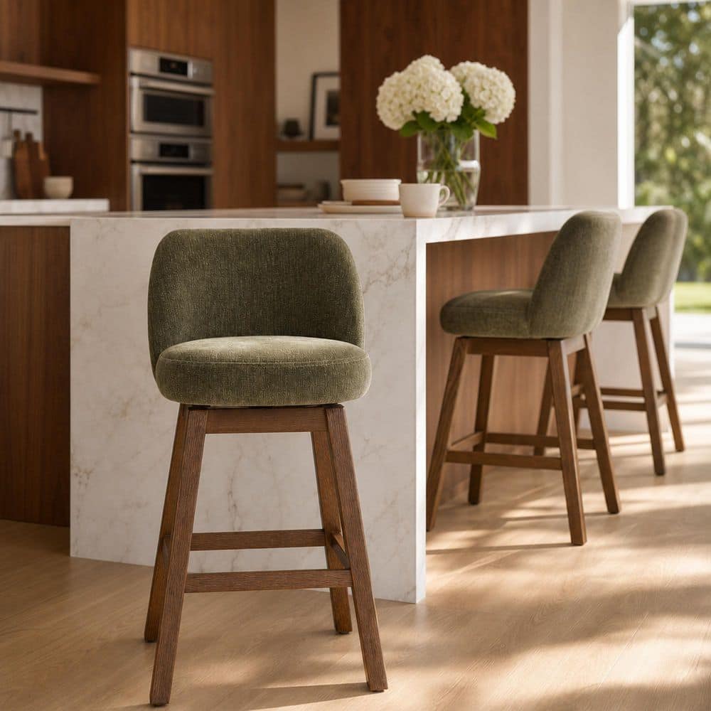 Trixi 26 - 30 in. H Swivel Moss/Brown Low Back Wood Bar Stool with Fabric Seat price history on PriceWatchPro