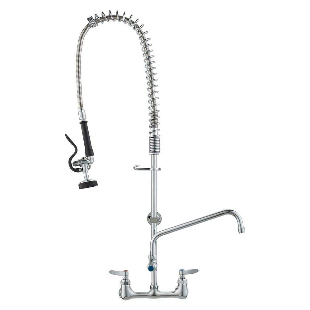 "36"" Tall 8"" Installation Width Swivel Pull-Down Sprayer Two-Handle Wall-Mounted Standard Kitchen Faucet in Silver" price history on PriceWatchPro