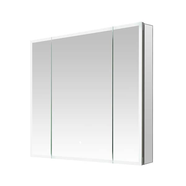 Edge Royale 36 in. W x 32 in. H Rectangular Silver Recessed/Surface Mount Medicine Cabinet with Mirror and LED Lighting