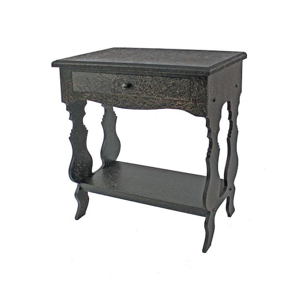 HomeRoots Mariana 29 in. Black 1-Drawer Vintage Wooden Accent Table