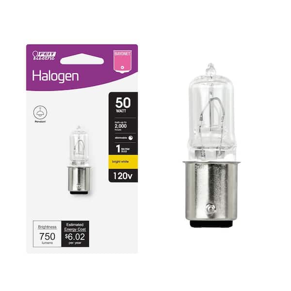 50-Watt Bright White (3000K) T4 DC Bayonet Base Dimmable Halogen Light Bulb