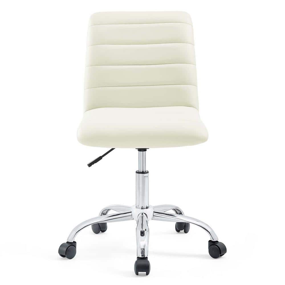 Cream Channel Tufted Armless Swivel Office Chair with Metal Base