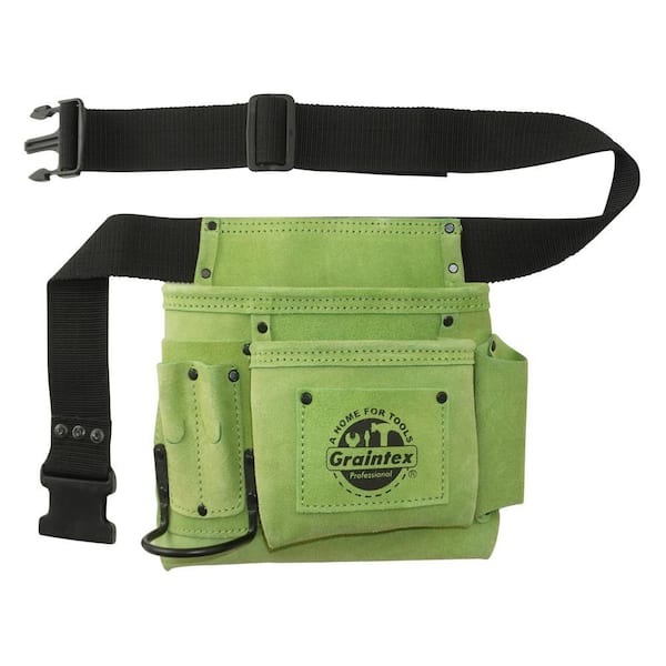 5-Pocket Suede Leather Nail and Tool Pouch with Belt