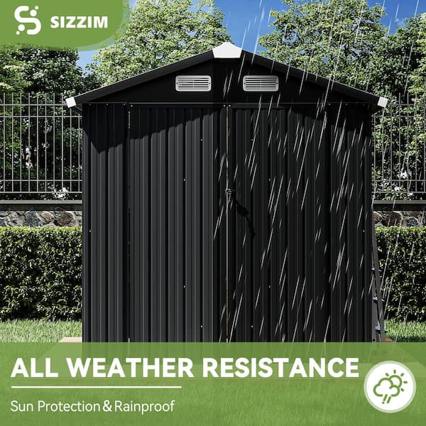 Sizzim 6 ft. W x 4 ft. D Black Metal Shed with Lockable Door and