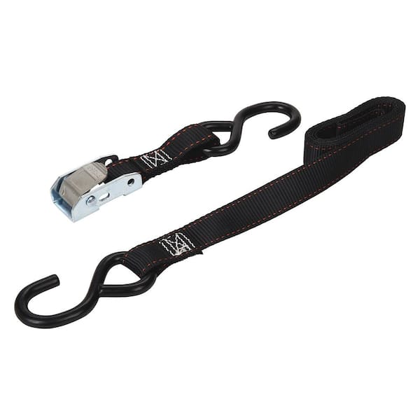 1 x 6' Cam Buckle Handle Bar Strap with S-Hooks & Soft Pull Loops, Motorcycle Tie Down Strap